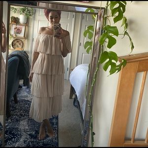 Gorgeous Off the Shoulder Cream Dress with Pleated Layers